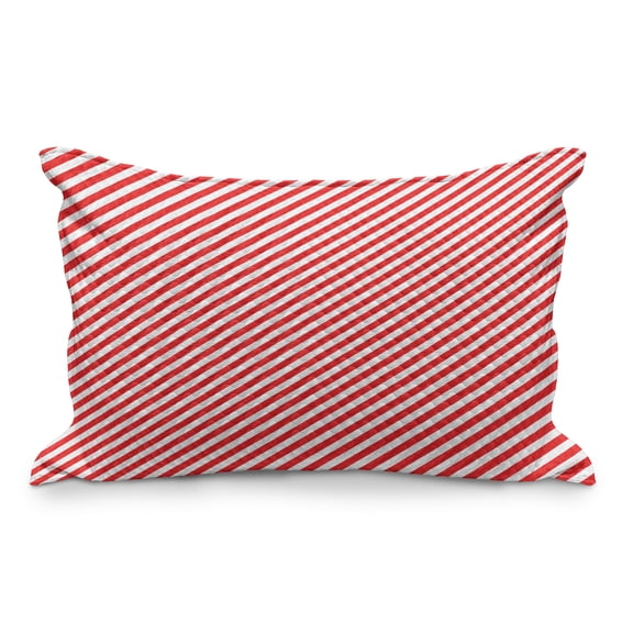 Candy Cane Quilted Pillowcover, Diagonal Red Lines Christmas Celebration Themed Geometric Arrangement, Standard King Size Accent Pillow Cover for Bedroom, 36" x 20", Red White, by Ambesonne
