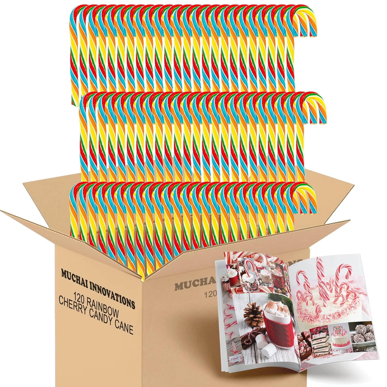 Candy Cane Rainbow Cherry Flavored 120 Pieces Individually Wrapped Creative Idea Booklet
