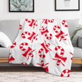 thumbnail image 1 of Candy Cane Red Bow Fleece Bed Blankets,Soft Flannel Cozy Blanket for Adults,Washable Lightweight Fuzzy Blanket Gift for Girls Boys 50X60in, 1 of 6