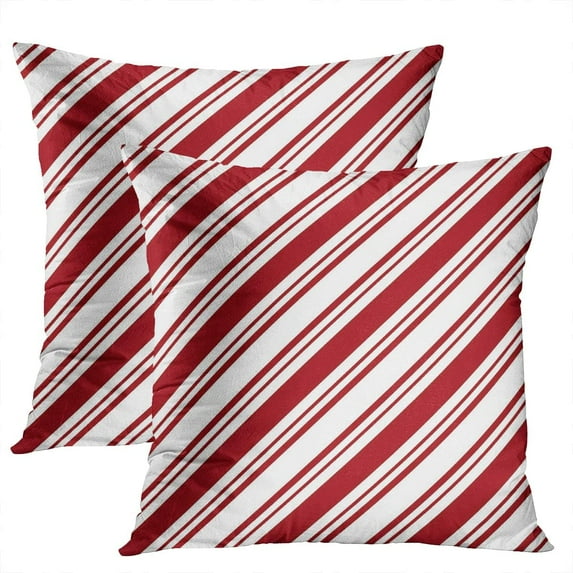 Candy Cane Red White Diagonal Stripes Throw Pillow Covers - Set of 2, Hidden Zipper, 18x18 Inches, Ideal for Home Office and Sofa Decor