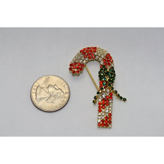 Candy Cane Rhinestone Brooch Pin, Vintage Design Christmas Jewelry, Holiday Accessories Signs of the Season Brooch
