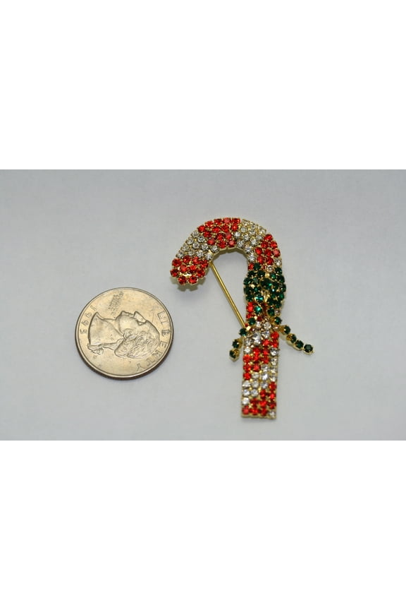 Candy Cane Rhinestone Brooch Pin, Vintage Design Christmas Jewelry, Holiday Accessories Signs of the Season Brooch