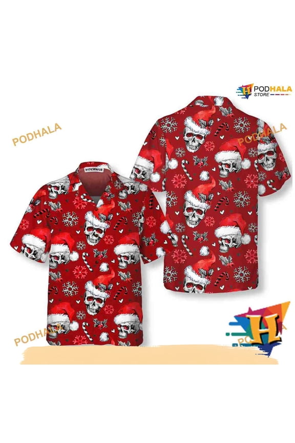 Candy Cane Skulls Red Aloha Shirt Xmas, Funny Christmas Gift Ideas
