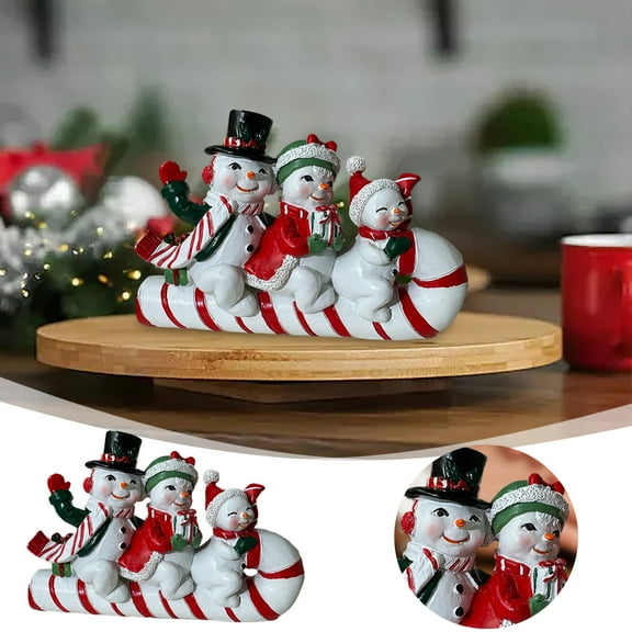 Candy Cane Snowman Statue Resin Desktop Ornament for Garden Yard Christmas Decoration