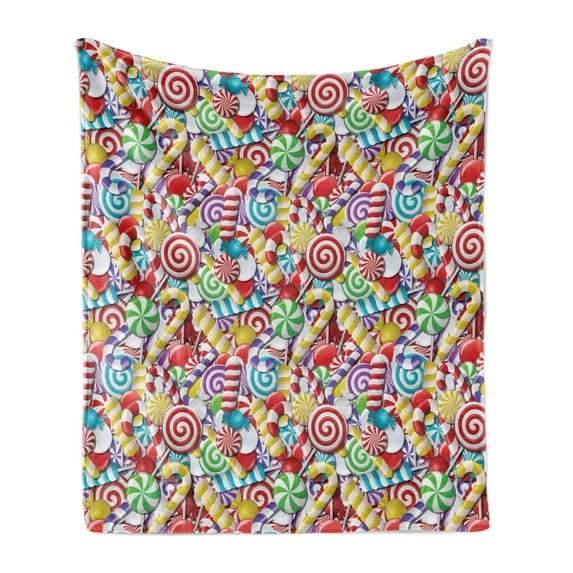 Candy Cane Soft Flannel Fleece Throw Blanket, Bonbons Lollipops Sugary Treats Sweeties Colorful Pile for Occasions, Cozy Plush for Indoor and Outdoor Use, 50" x 60", Multicolor, by Ambesonne