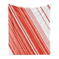thumbnail image 1 of Candy Cane Soft Flannel Fleece Throw Blanket, Diagonal Barcode Patterned Lines on White Background Abstract Geometric Design, Cozy Plush for Indoor and Outdoor Use, 50" x 70", Red White, by Ambesonne, 1 of 5