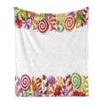 thumbnail image 1 of Candy Cane Soft Flannel Fleece Throw Blanket, Fun Framework with Colorful Cartoon Snacks Holiday Celebration, Cozy Plush for Indoor and Outdoor Use, 50" x 70", Multicolor, by Ambesonne, 1 of 5