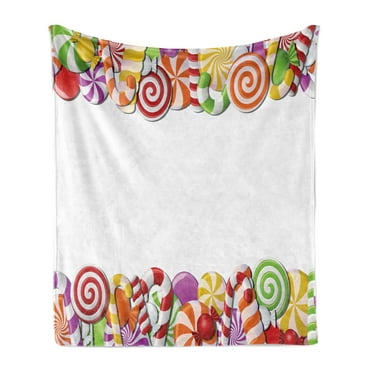 Candy Cane Soft Flannel Fleece Throw Blanket, Fun Framework with Colorful Cartoon Snacks Holiday Celebration, Cozy Plush for Indoor and Outdoor Use, 50" x 70", Multicolor, by Ambesonne