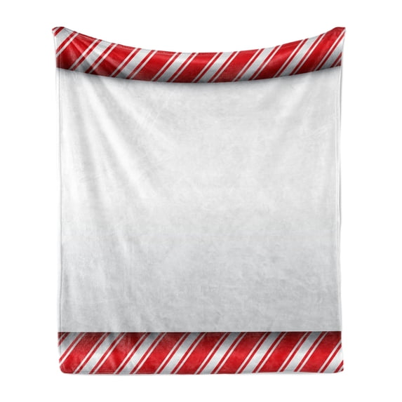 Candy Cane Soft Flannel Fleece Throw Blanket, Horizontal Borders Frame with Red and White Sweetie Pattern in Abstract Style, Cozy Plush for Indoor and Outdoor Use, 70" x 90", Red White, by Ambesonne