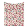thumbnail image 1 of Candy Cane Soft Flannel Fleece Throw Blanket, Yummy Lollipop Candy Macaroon Cupcake and Donut on Polka Dots Pattern, Cozy Plush for Indoor and Outdoor Use, 70" x 90", Multicolor, by Ambesonne, 1 of 5