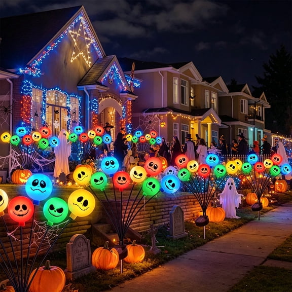 Candy Cane Solar LED Light Strands, Halloween Festival Decorative Eye Lights, Solar Powered Outdoor Garden Stake Lights with Plug Base