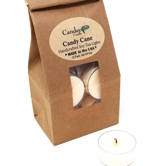 Candy Cane, Soy Tea Light 12-Pack