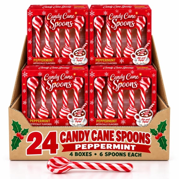 Candy Cane Spoon Peppermint 24 Pack Edible Stir Stick Hot Chocolate Cocoa Coffee Tea Holiday Gift