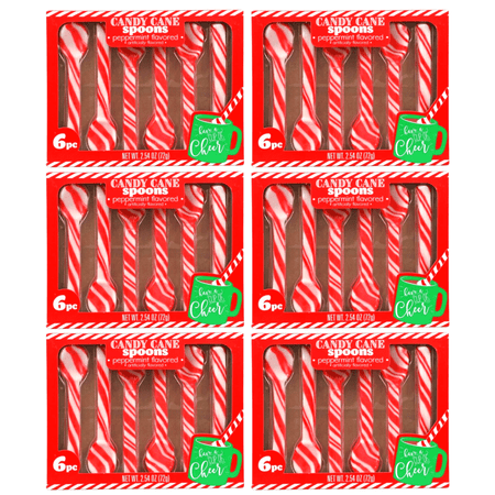 Candy Cane Spoons Peppermint Flavored Party Favor Treats Sweet Treat Goodies Bag Filler Stocking Stuffer Gift Snack Supplies for Hot Chocolate Coffee Christmas Holiday Picnic 2.54oz, 36Ct - Pack of 6