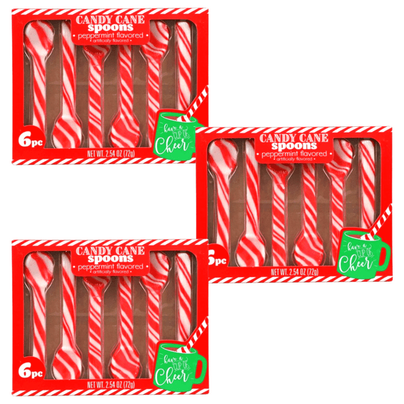 Candy Cane Spoons Peppermint Flavored Christmas Holiday Hot Chocolate Coffee Treat, 2.54 oz each, 18 Count, 3 Pack