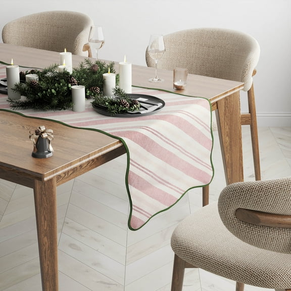 Holiday Candy Cane Stripe 13" x 90" Table Runner - 100% Cotton, Red & White