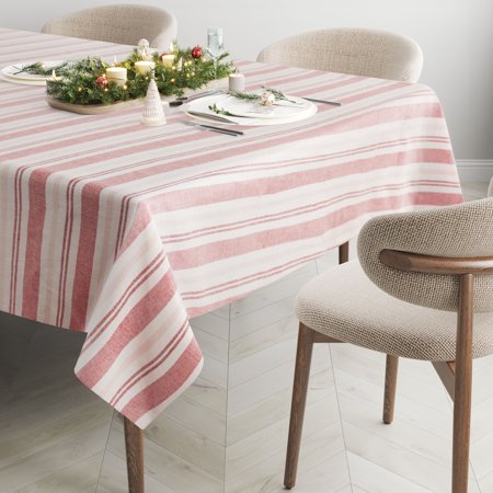 Holiday Candy Cane Stripe 60" x 84" Tablecloth - 100% Cotton, Red & White