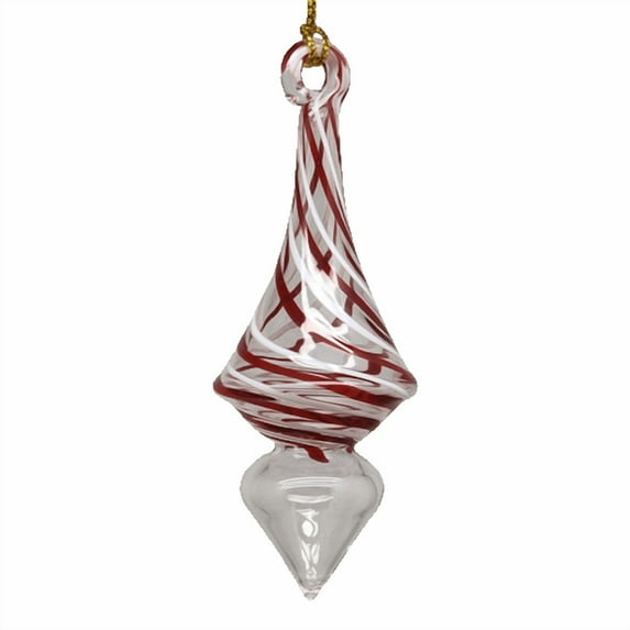 Candy Cane Stripe Blown Glass Ornament - Teardrop
