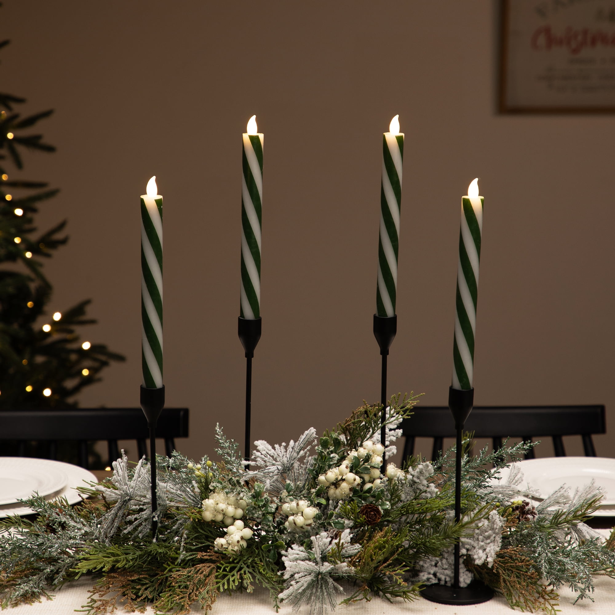 Northlight Candy Cane Striped Flickering Tapered Flameless Christmas Candles - 9.5" - Green and