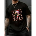 thumbnail image 1 of Candy Cane Tee Red White Santa Lights Graphic Cotton Christmas Top Short Sleeve Round Neck Black S-5XL, 1 of 5