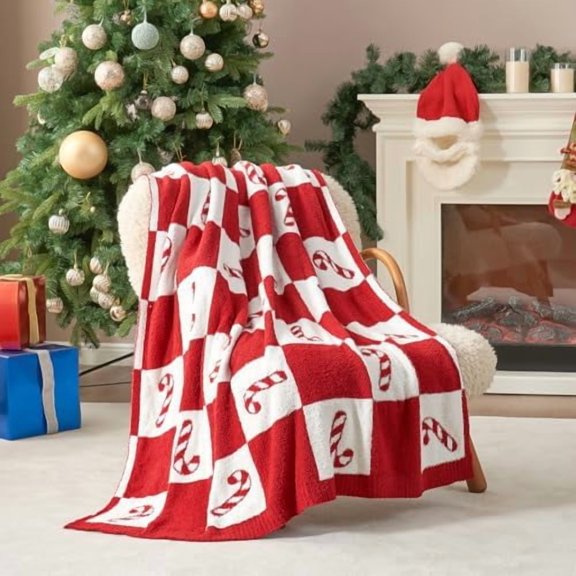 Candy Cane Throw Blanket Red Christmas Blanket 50x60 inches, Ultra Soft Cozy Decorative Throw Blanket for Couch, Sofa and Bed for Christmas