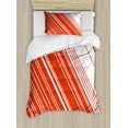 thumbnail image 1 of Candy Cane Twin Size Duvet Cover Set, Diagonal Barcode Patterned Lines on White Background Abstract Geometric Design, Decorative 2 Piece Bedding Set with 1 Pillow Sham, Red White, by Ambesonne, 1 of 3