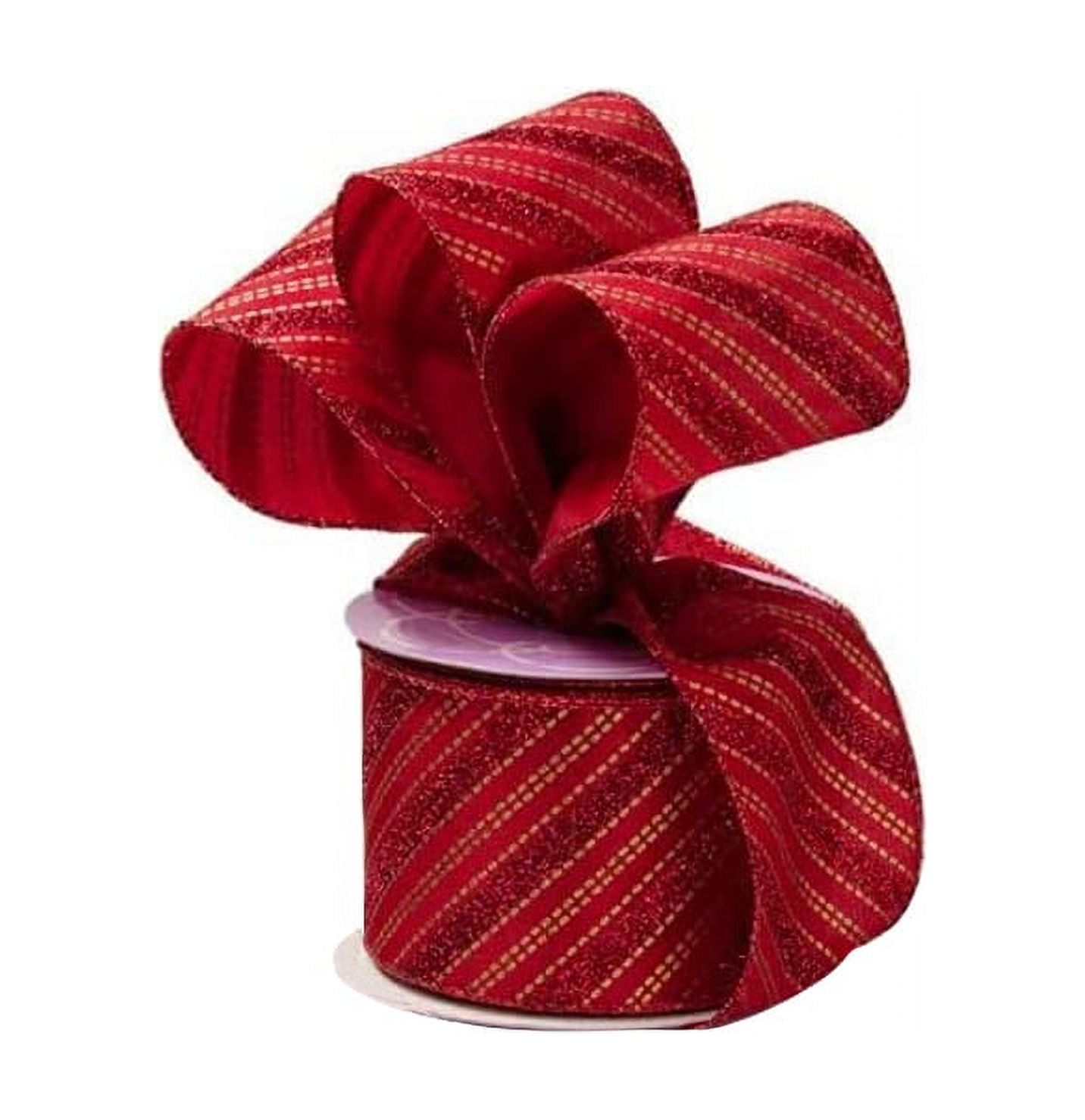 Candy Cane Wired Christmas Ribbon 2 1/2" x 10 Yards, Gold Red
