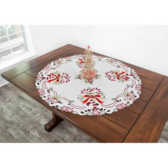 Candy Cane and Holly Leaves Rectangular Round & Square Doily (33" Round & Square)