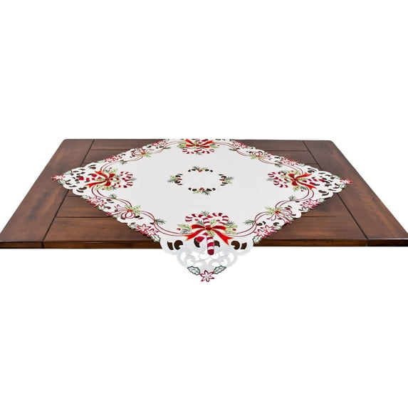 Candy Cane and Holly Leaves Rectangular Round & Square Doily (33" Round & Square)