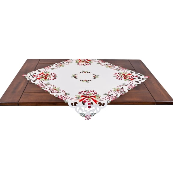 Candy Cane and Holly Leaves Rectangular Round & Square Doily (33" Round & Square)