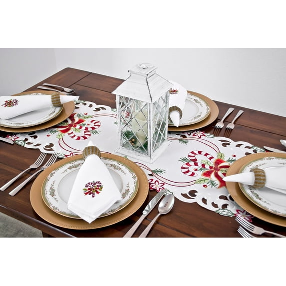 Candy Cane and Holly Leaves Rectangular Table Runner (15" x 33"/15" x 70")