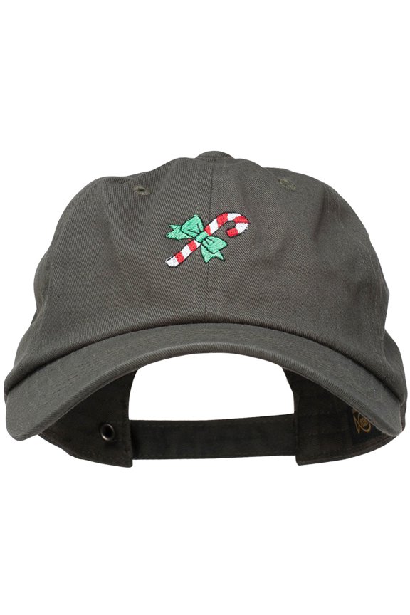 Candy Cane with Bow Embroidered Unstructured Cap - Olive OSFM