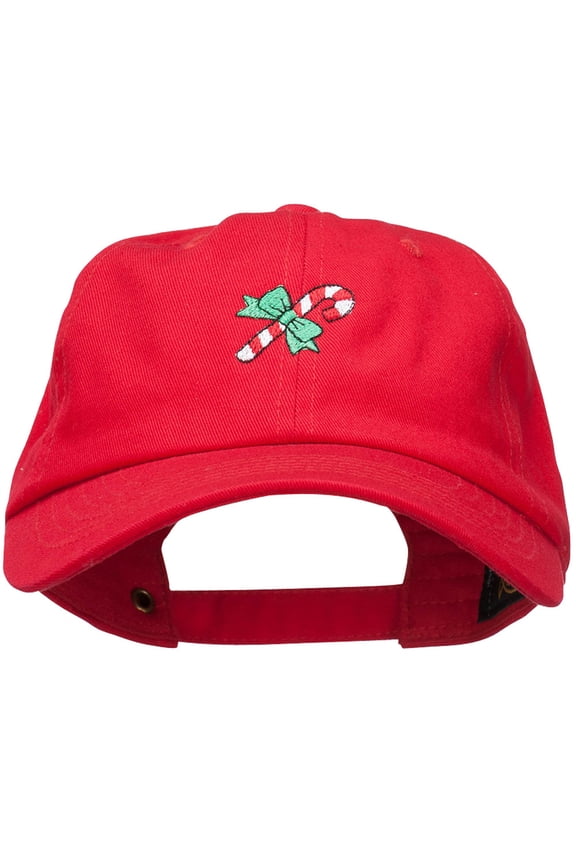 Candy Cane with Bow Embroidered Unstructured Cap - Red OSFM