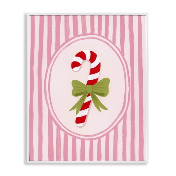 Stupell Industries Candy Cane with Ribbon Stripes White Framed Giclee Art, design by Courtney Haley, 30 x 24