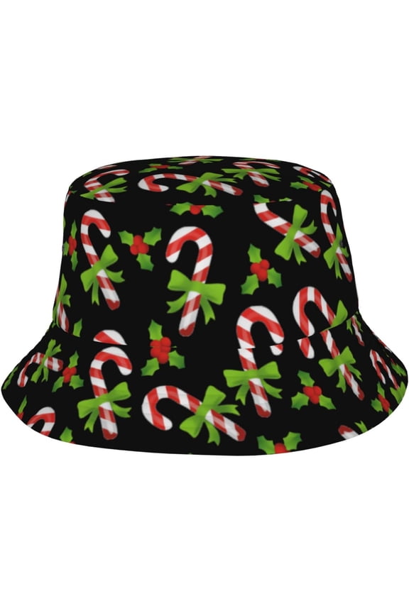 Candy Canes Bucket Hat for Women Men Sun Cap Packable Outdoor Fisherman Hat Black