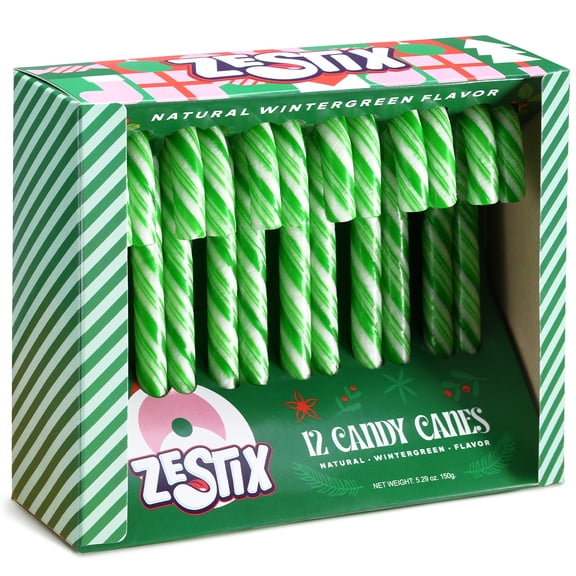 Candy Canes - Classic Green & White Wintergreen Flavor, 12 Count | Individually Wrapped Holiday Treats for Kids & Adults, Perfect Stocking Stuffers & Gift Sets