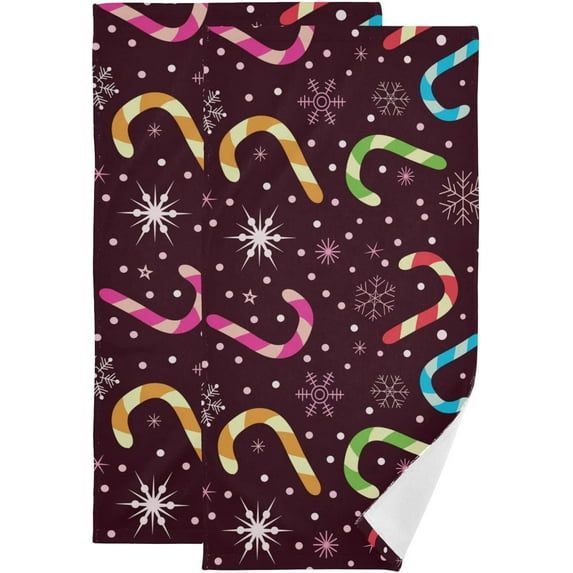 Candy Canes Hand Towels 2 PCS, Christmas Snowflake Kitchen Towel Ultra Soft and Highly Absorbent,Decorative Fingertip Face Towel for Bathroom Hotel, 28.3"x14.4"