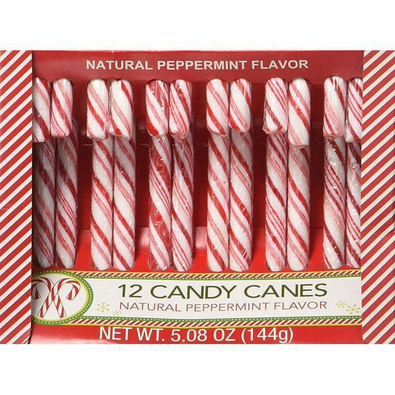 Candy Canes Natural Peppermint Flavor Red & White Stripes 12ct. Boxes Children Christmas Favors, Birthday Goody Bag Filler, Stocking Stuffers