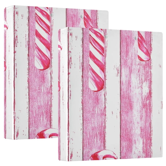 Candy Canes Pattern 12.4x10.6in PVC Round Ring Binder, D-Ring 3-Hole, Metal Clip, 200 Sheets