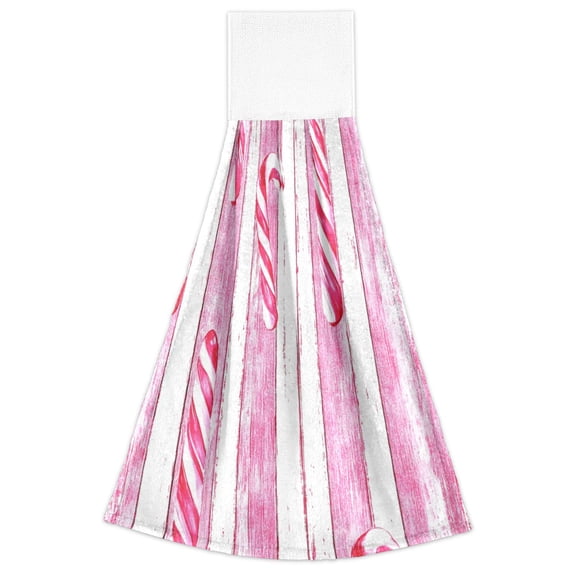 Candy Canes Pattern 2 Pack 14''x18'' Hand Towels Soft Coral Fleece Quick Dry Hook and Loop for Kitchen Bathroom