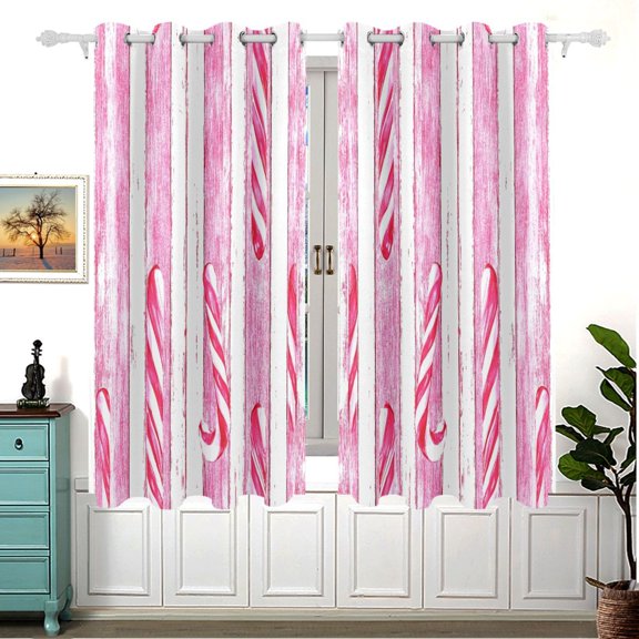 Candy Canes Pattern 63x55in Window Curtain Panels 63x55in 2-Piece Heavy Duty 80% Light Blocking