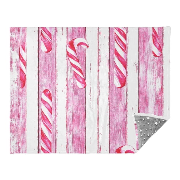 Candy Canes Pattern 70x55in Flannel Throw Blanket, Double Sided, Soft and Cozy, Glow in the Dark