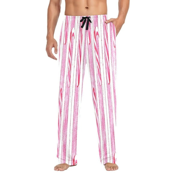 Candy Canes Pattern Mens Cotton Pajama Pants Long Staple Lightweight Sleep Bottoms with Pockets Breathable
