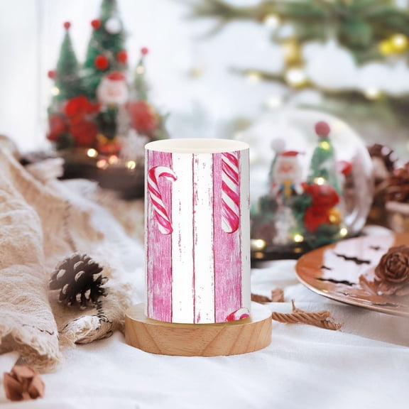 Candy Canes Pattern Set of 2 Flameless LED Candles Remote and Timer Indoor Outdoor