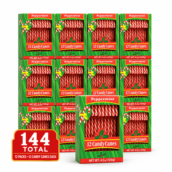 Candy Canes Peppermint Flavored 144 Count Individually Wrapped, Red & White Classic Bulk Pack (12 ct X 12 Boxes)