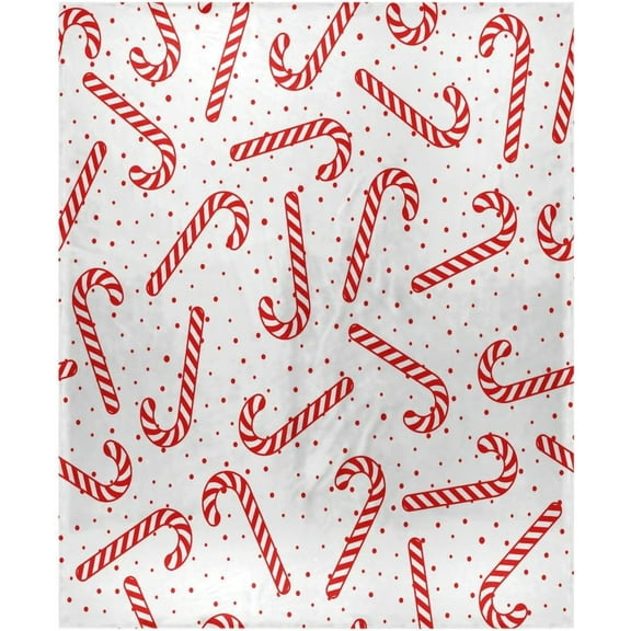 Candy Canes with Polka Dot Throw Blanket Crystal Velvet Bed Blanket Soft Blanket for Office Couch Bed Sofa Travel All Season Blanket for Women, 50 x 60 Inches