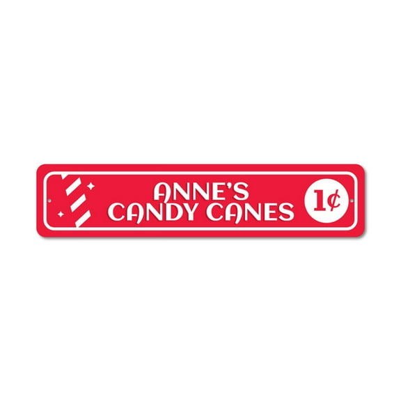 Candy Canes Sign, Custom Candy Canes 1 Cent Sign, Christmas Sign, Christmas Decor, Custom Name Holiday Aluminum Sign - 4x18 inches