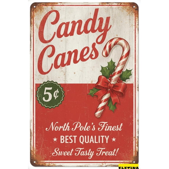 Candy Canes Vintage Tin Metal Poster Home Cafe Garage Bathroom Club Bar ...