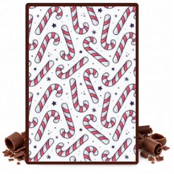Candy Canes and Snowflakes on White Pattern Edible Chocolate Transfer ...