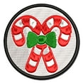 thumbnail image 1 of Candy Canes with Bow Christmas Applique Multi-Color Embroidered Hook & Loop Patch - 2.5 Inch Small, 1 of 5